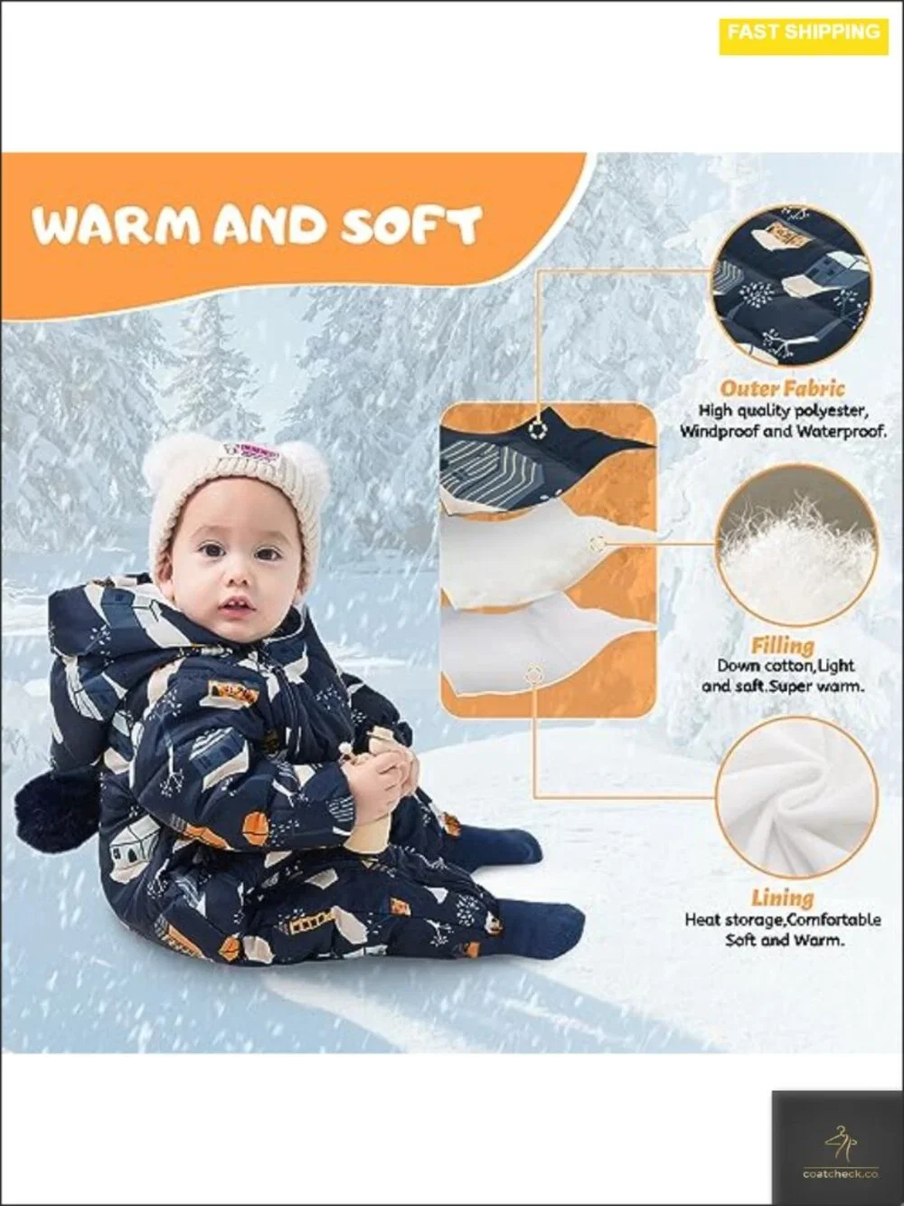 Toddler Winter Snowsuit 3pc Set Waterproof Duck Down Puffer Jacket Romper